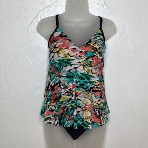 Miraclesuite green & coral Anaconda Ruffle Rita Tankini one piece swimsuit SZ 18